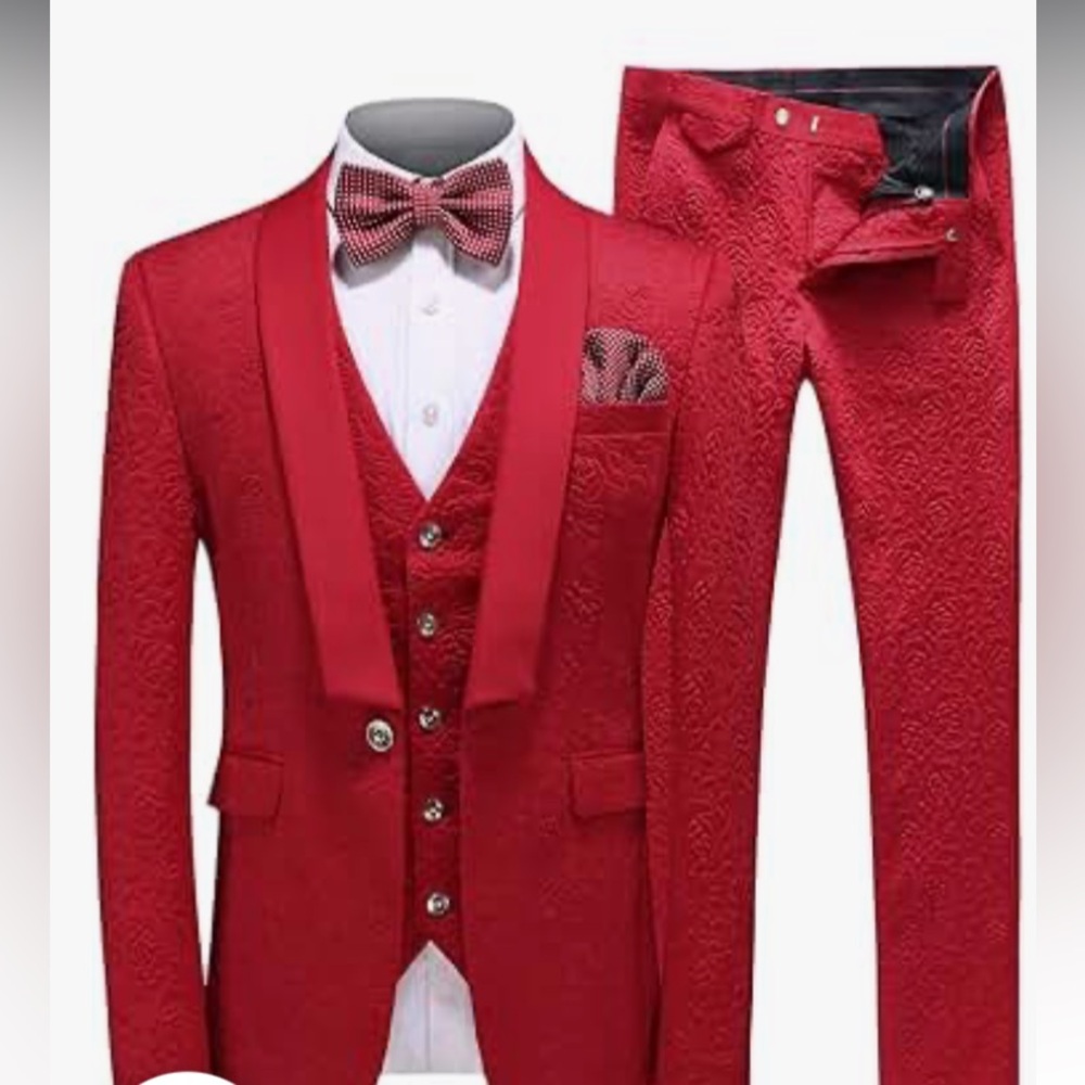 Mongu Elegant Red Rise Textured Men's Suit Set size 36-NEW